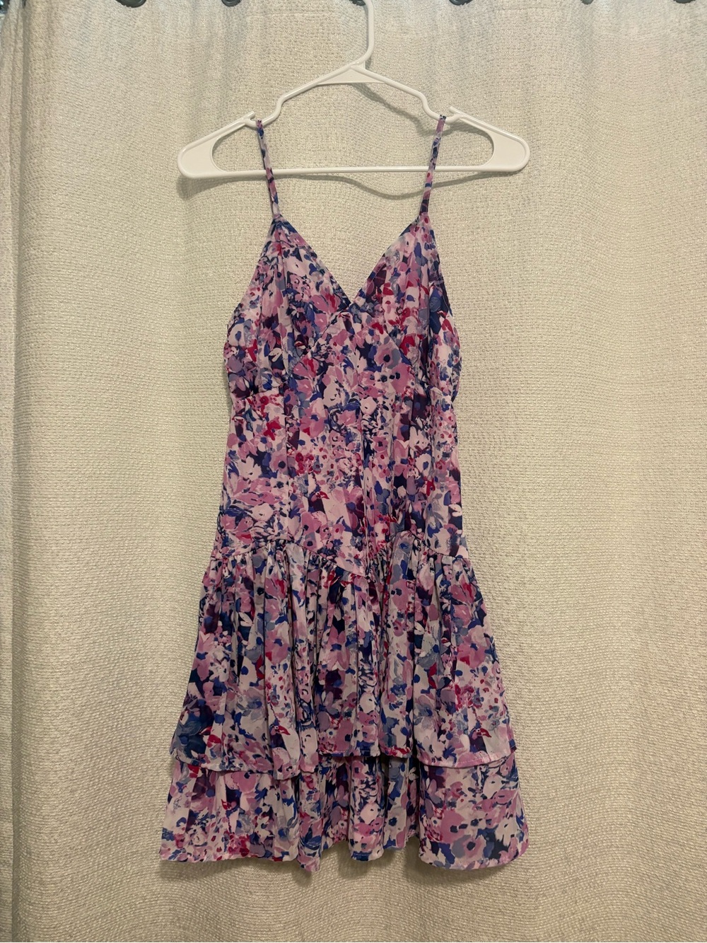 Floral Tiered Spaghetti-Strap Dress in Pink and Purple